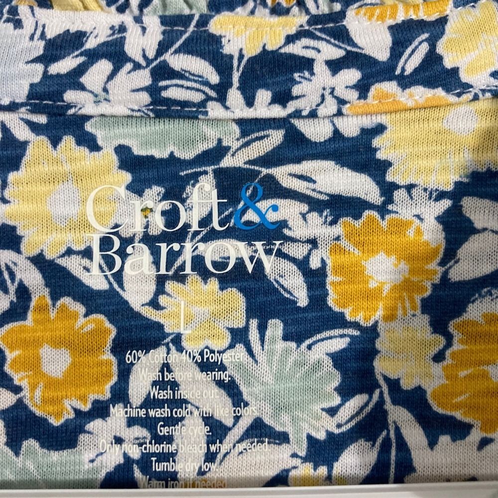 Croft & Barrow Floral Button Down Shirt Womens Large Blue Yellow Ruffle - Picture 3 of 7